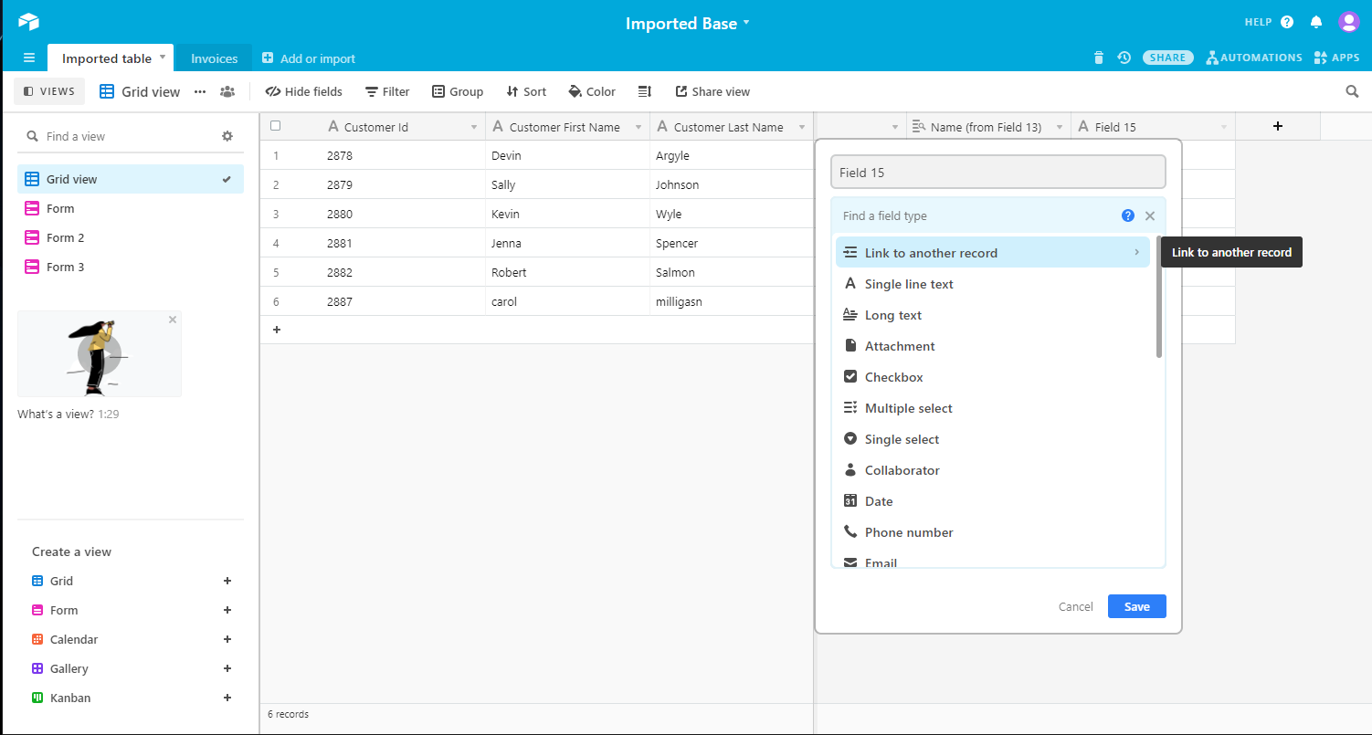 Airtable relationships interface