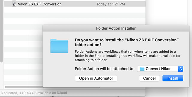 Folder Action Install for Nikon Z6 II