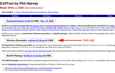 ExifTool 12.70 for windows instal